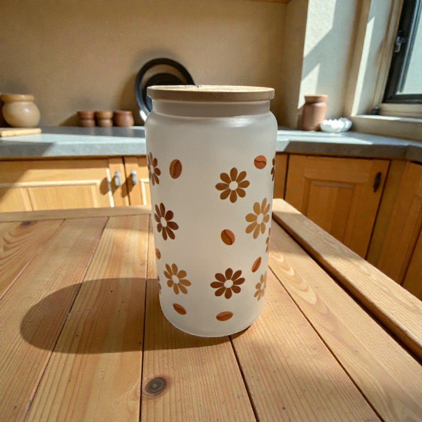 Custom 12oz "Coffee With Flowers" Glass Tumbler