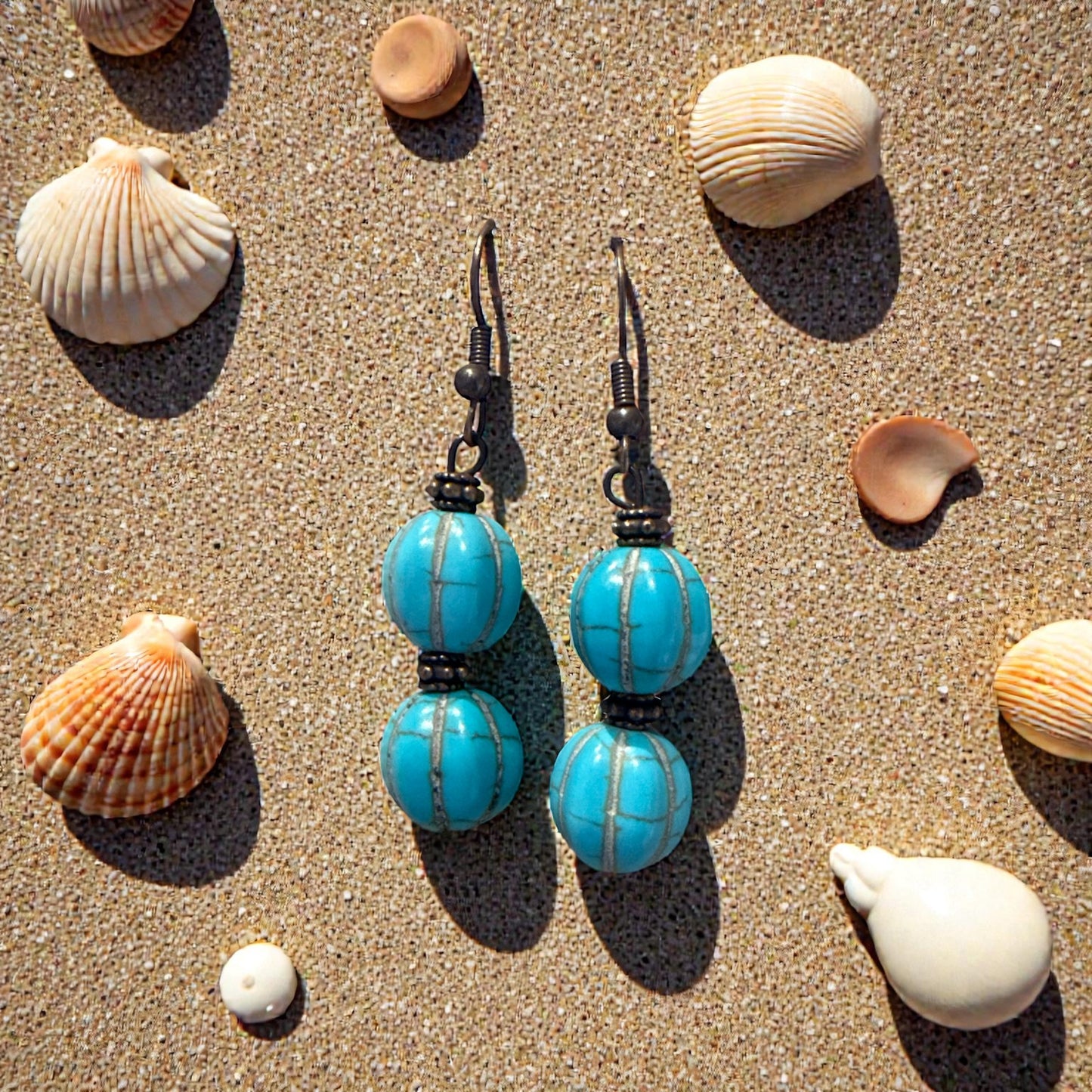 Blue Turquoise Melon Beaded Earrings