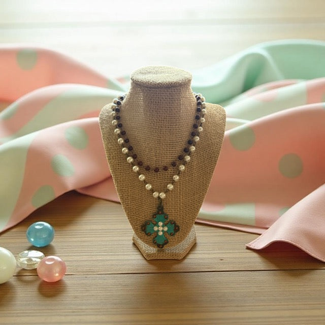 Pearl and turquoise Cross Necklace