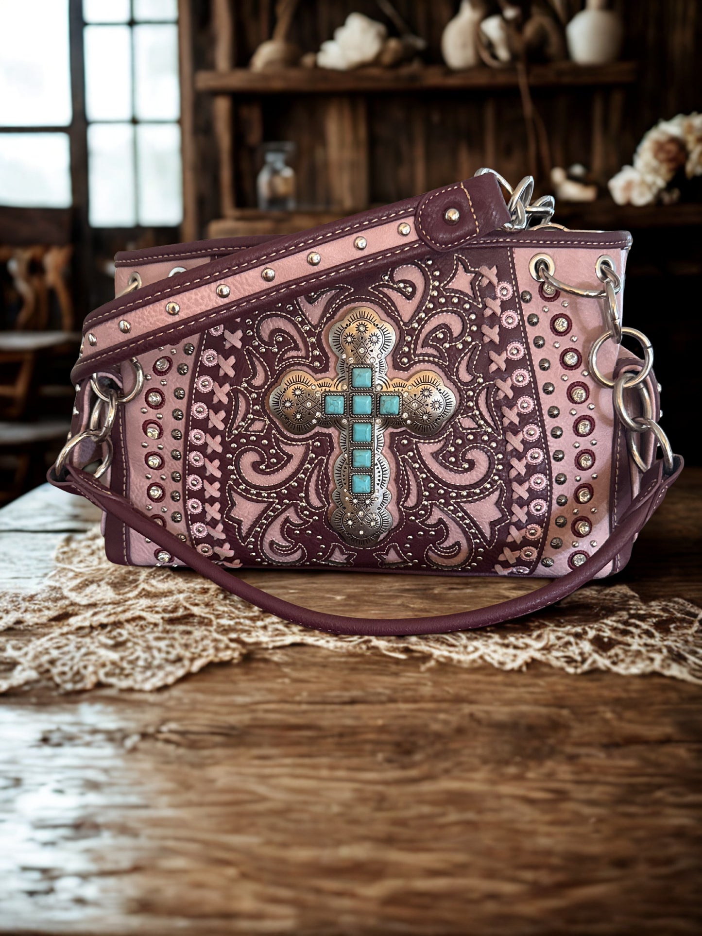 Montana West Pink Turquoise Cross bag