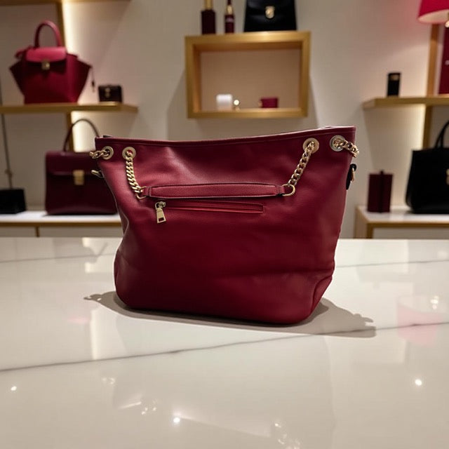 Red Hobo bag with chain/leather strap