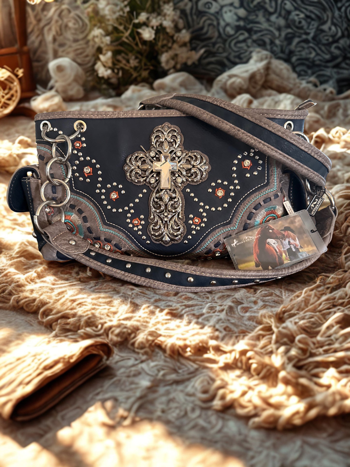 Montana West Blue Cross Handbag