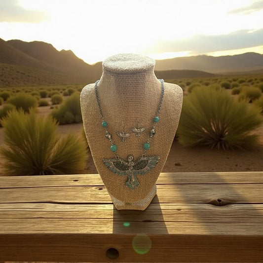 Faux Turquoise Eagle necklace and Earring Set
