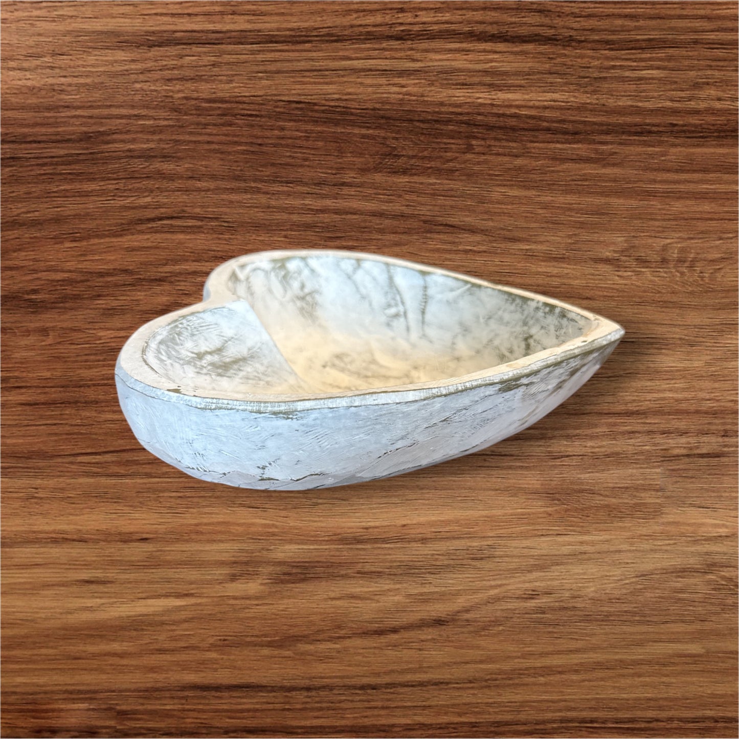 Small Wooden Whitewashed Heart Bowl