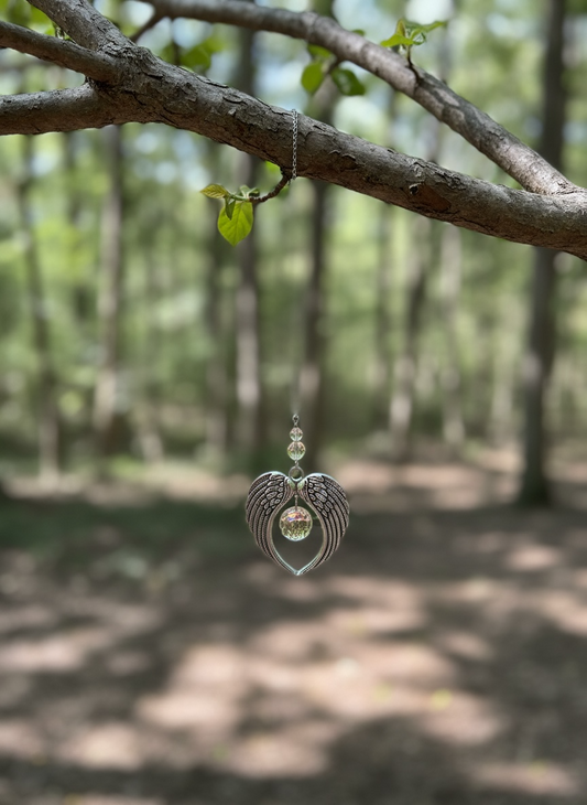 Hanging Crystal With Silver Wings Suncatcher