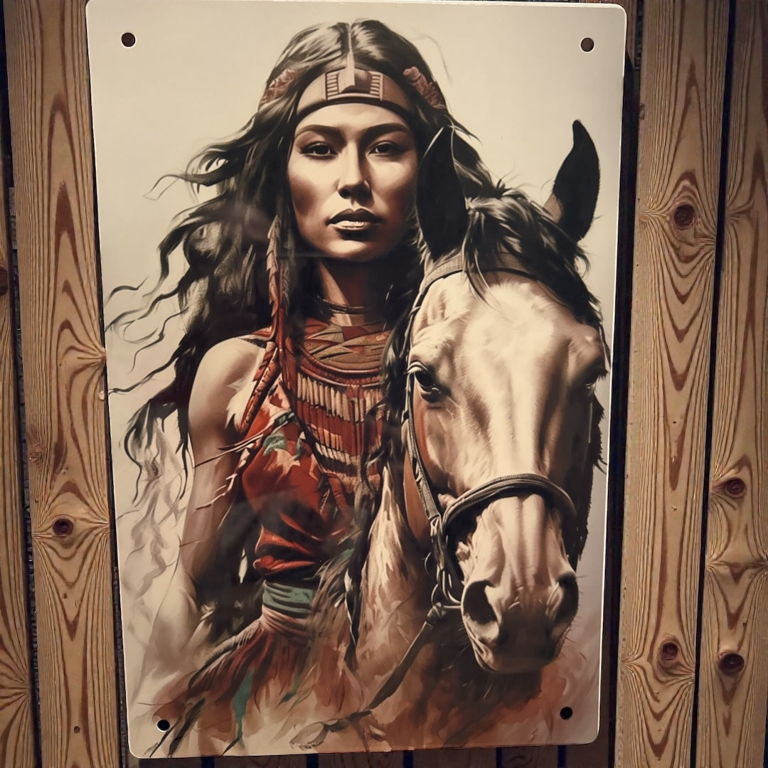 Native American Girl With Horse Sign