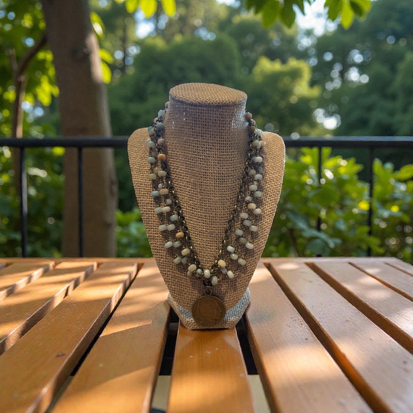 Amazonite Necklace With Indian Buffalo Coin Pendant