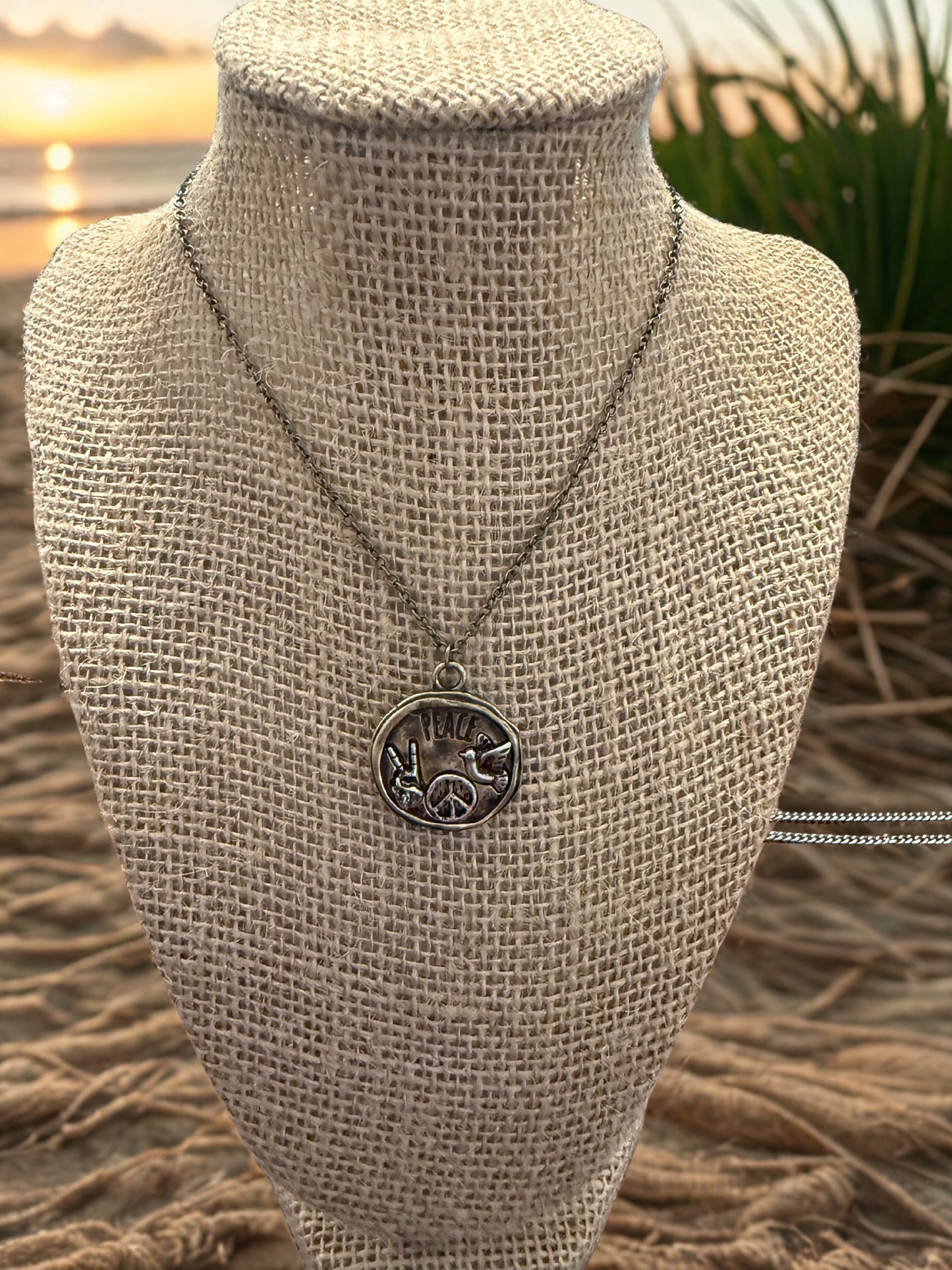 Peace and Dove necklace on brass chain